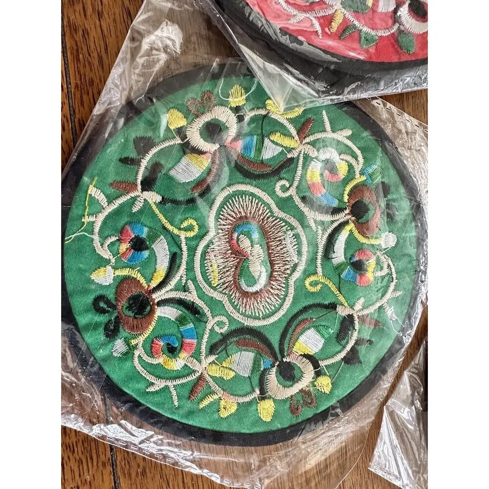 Round Silky Embroidery Chinese Style Coasters Table Mats Multi- Color